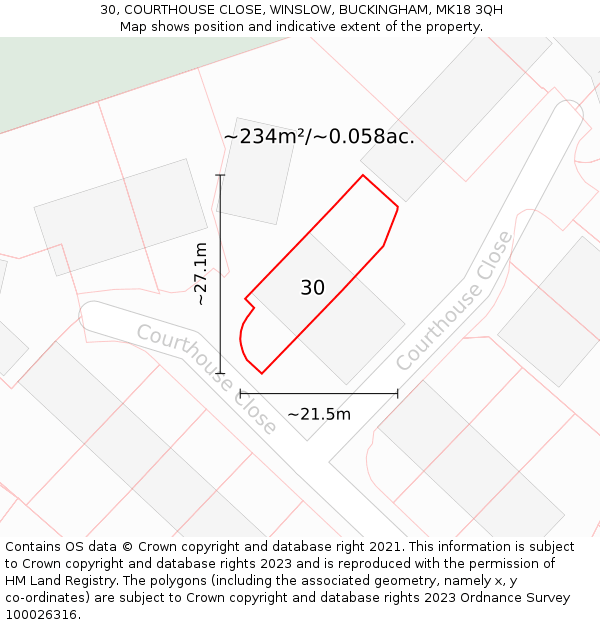 30, COURTHOUSE CLOSE, WINSLOW, BUCKINGHAM, MK18 3QH: Plot and title map