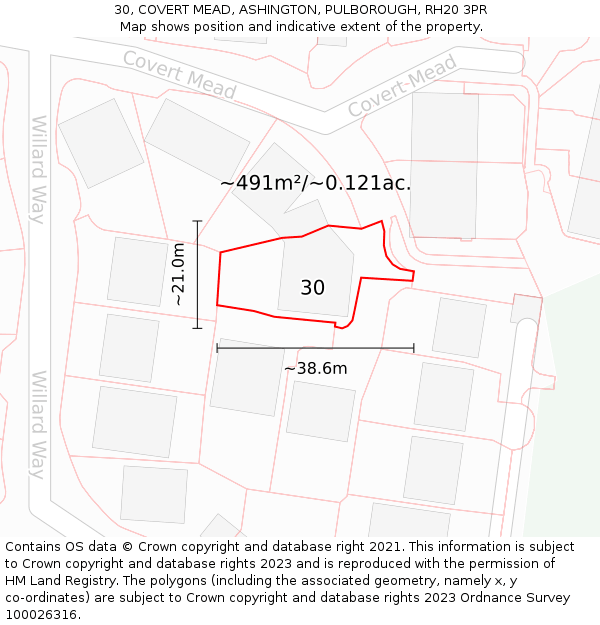 30, COVERT MEAD, ASHINGTON, PULBOROUGH, RH20 3PR: Plot and title map