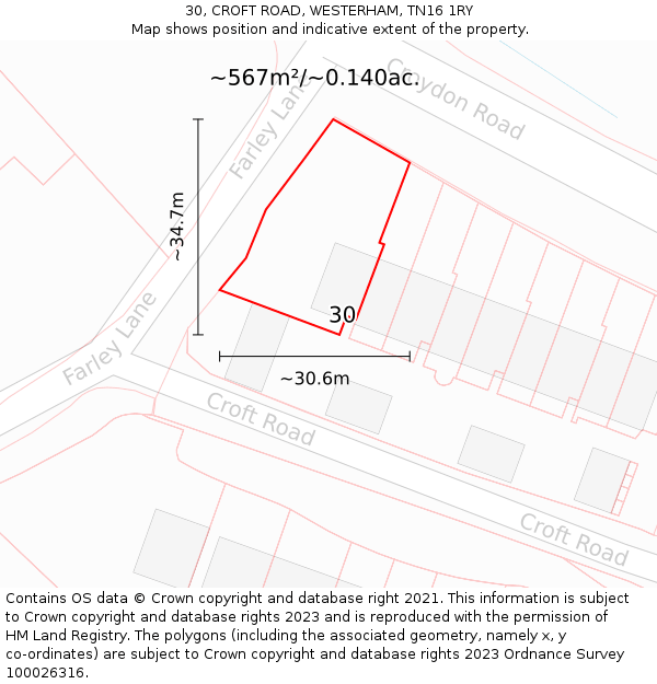 30, CROFT ROAD, WESTERHAM, TN16 1RY: Plot and title map