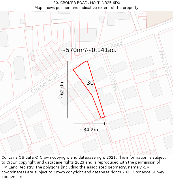 30, CROMER ROAD, HOLT, NR25 6DX: Plot and title map