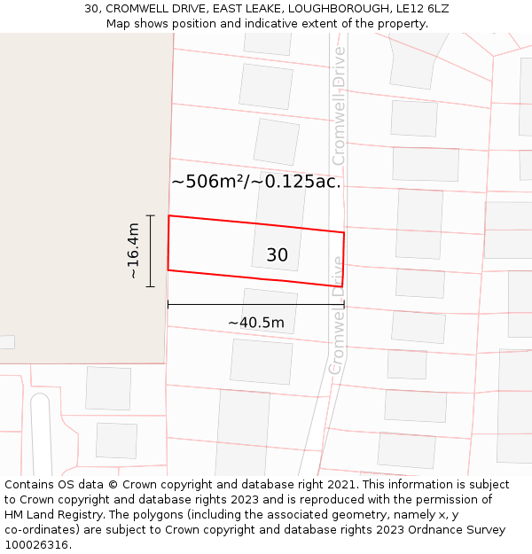 30, CROMWELL DRIVE, EAST LEAKE, LOUGHBOROUGH, LE12 6LZ: Plot and title map