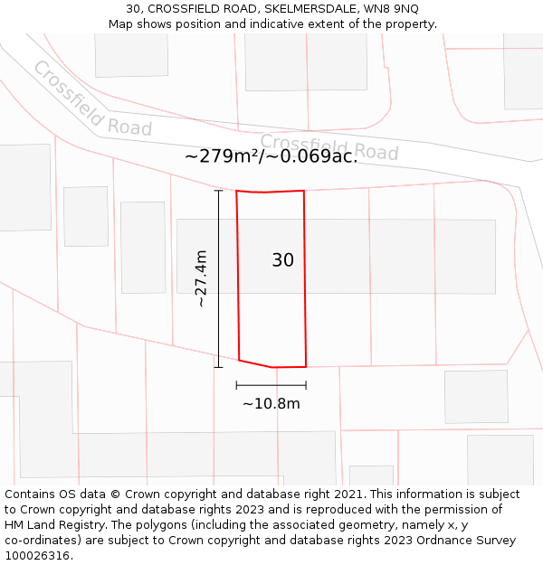 30, CROSSFIELD ROAD, SKELMERSDALE, WN8 9NQ: Plot and title map