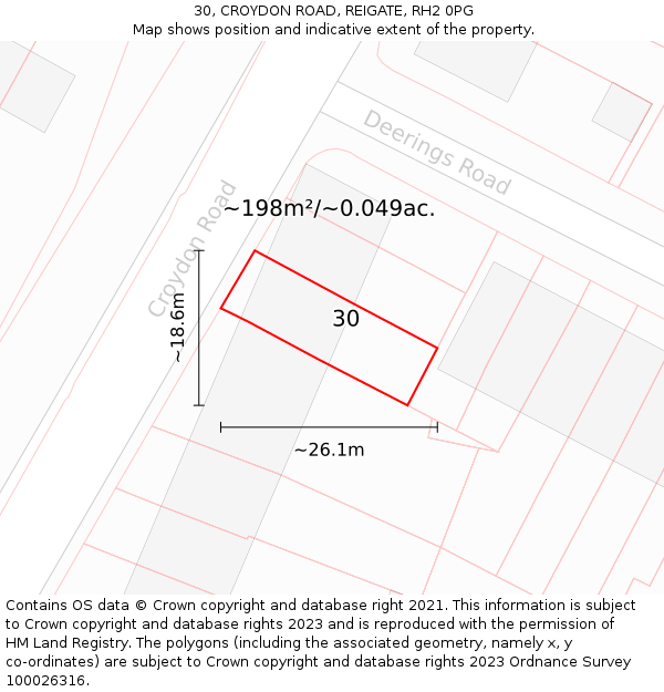 30, CROYDON ROAD, REIGATE, RH2 0PG: Plot and title map