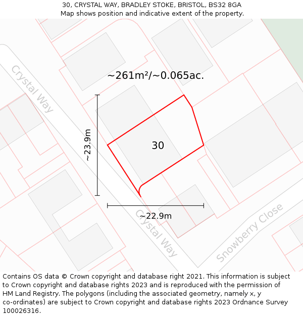 30, CRYSTAL WAY, BRADLEY STOKE, BRISTOL, BS32 8GA: Plot and title map