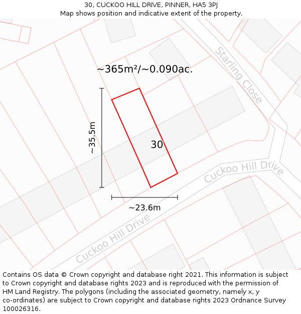 30, CUCKOO HILL DRIVE, PINNER, HA5 3PJ: Plot and title map