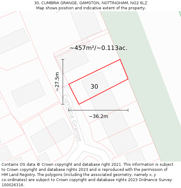 30, CUMBRIA GRANGE, GAMSTON, NOTTINGHAM, NG2 6LZ: Plot and title map