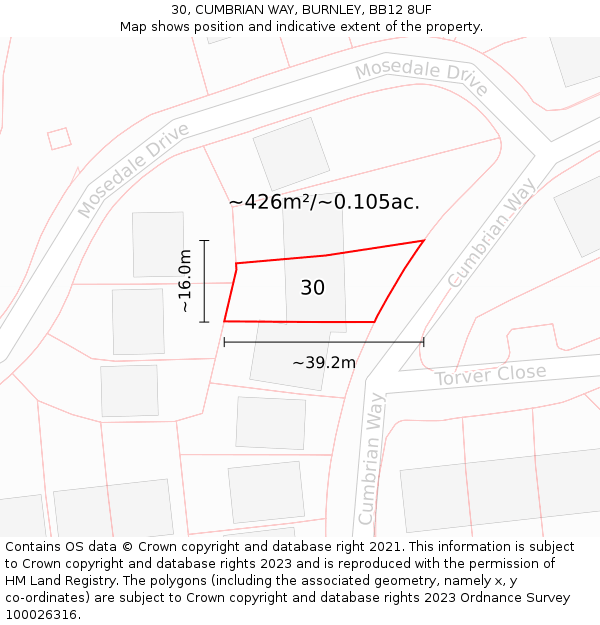 30, CUMBRIAN WAY, BURNLEY, BB12 8UF: Plot and title map