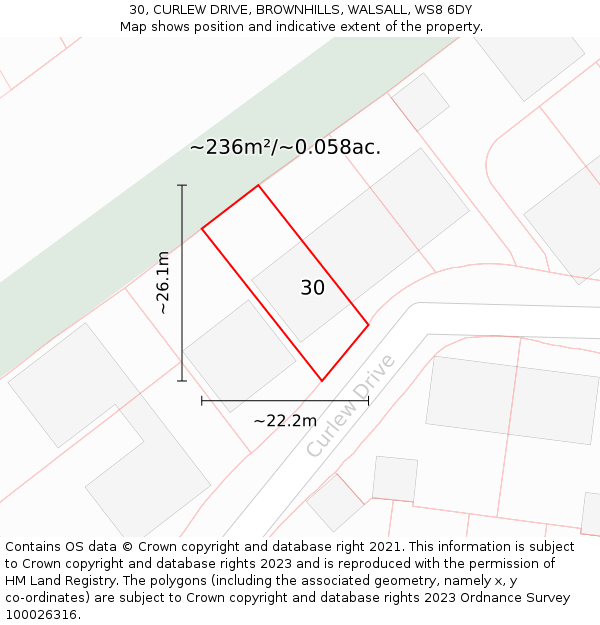 30, CURLEW DRIVE, BROWNHILLS, WALSALL, WS8 6DY: Plot and title map