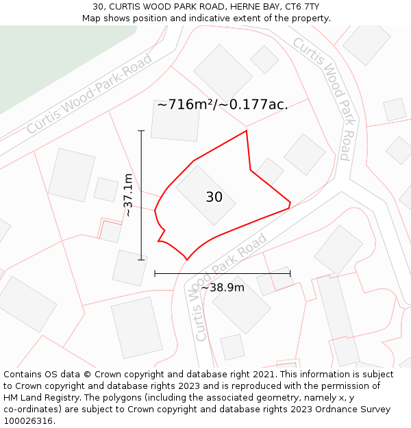 30, CURTIS WOOD PARK ROAD, HERNE BAY, CT6 7TY: Plot and title map