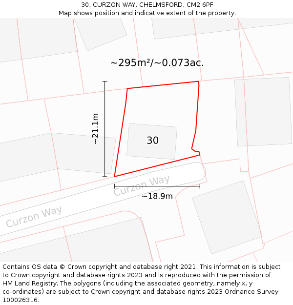 30, CURZON WAY, CHELMSFORD, CM2 6PF: Plot and title map