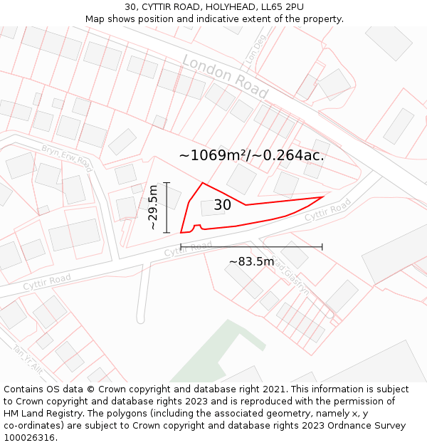 30, CYTTIR ROAD, HOLYHEAD, LL65 2PU: Plot and title map