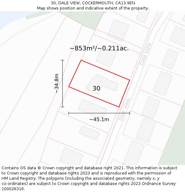 30, DALE VIEW, COCKERMOUTH, CA13 9EN: Plot and title map