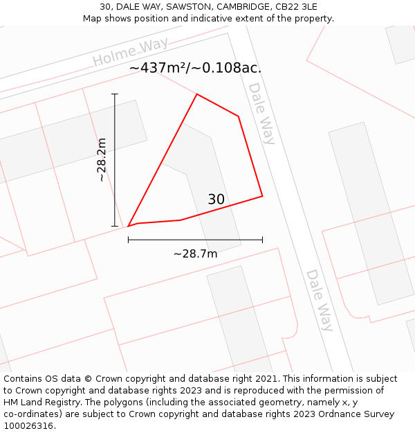 30, DALE WAY, SAWSTON, CAMBRIDGE, CB22 3LE: Plot and title map