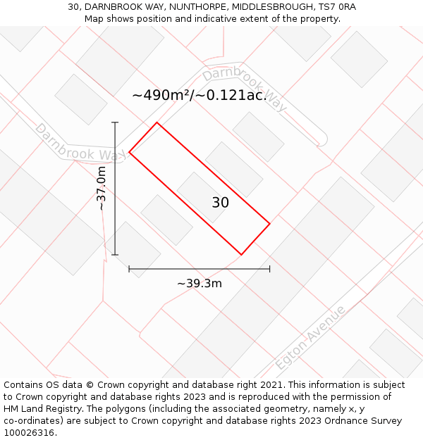 30, DARNBROOK WAY, NUNTHORPE, MIDDLESBROUGH, TS7 0RA: Plot and title map