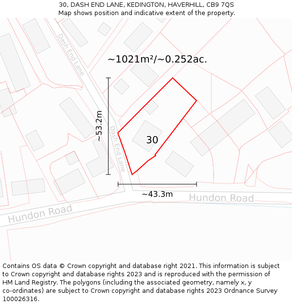 30, DASH END LANE, KEDINGTON, HAVERHILL, CB9 7QS: Plot and title map