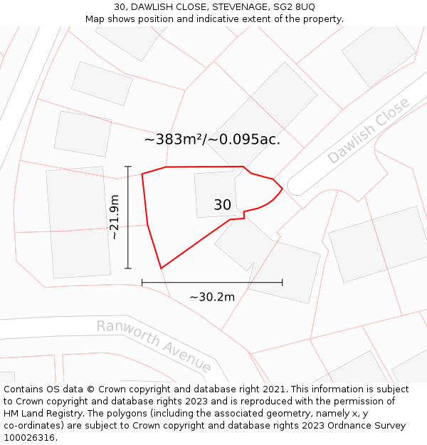 30, DAWLISH CLOSE, STEVENAGE, SG2 8UQ: Plot and title map