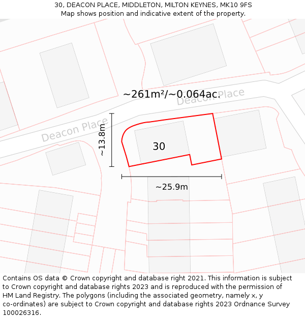 30, DEACON PLACE, MIDDLETON, MILTON KEYNES, MK10 9FS: Plot and title map