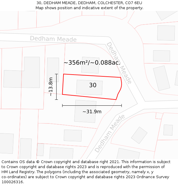 30, DEDHAM MEADE, DEDHAM, COLCHESTER, CO7 6EU: Plot and title map