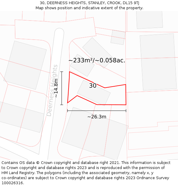 30, DEERNESS HEIGHTS, STANLEY, CROOK, DL15 9TJ: Plot and title map