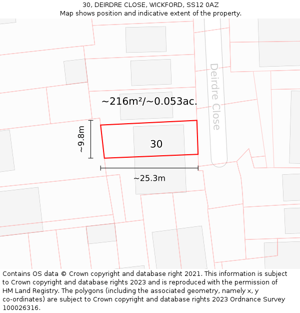30, DEIRDRE CLOSE, WICKFORD, SS12 0AZ: Plot and title map