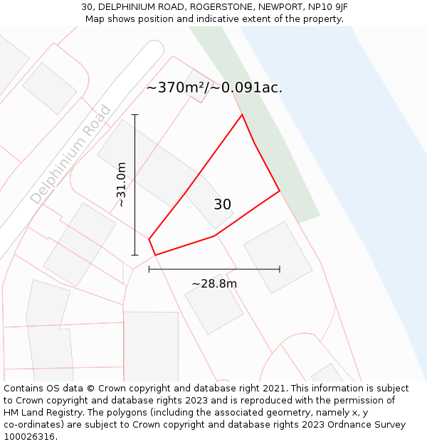 30, DELPHINIUM ROAD, ROGERSTONE, NEWPORT, NP10 9JF: Plot and title map