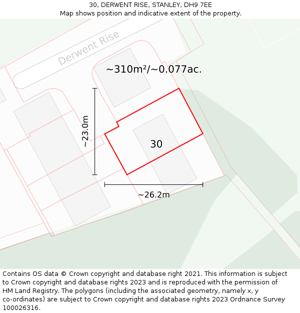 30, DERWENT RISE, STANLEY, DH9 7EE: Plot and title map