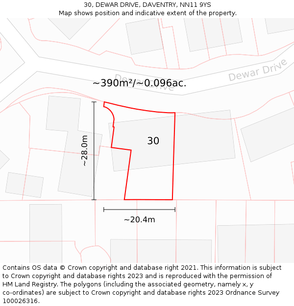 30, DEWAR DRIVE, DAVENTRY, NN11 9YS: Plot and title map