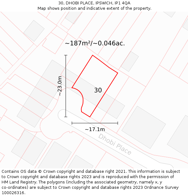 30, DHOBI PLACE, IPSWICH, IP1 4QA: Plot and title map