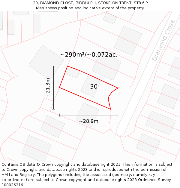 30, DIAMOND CLOSE, BIDDULPH, STOKE-ON-TRENT, ST8 6JP: Plot and title map