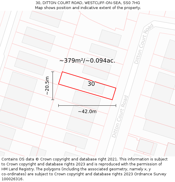 30, DITTON COURT ROAD, WESTCLIFF-ON-SEA, SS0 7HG: Plot and title map