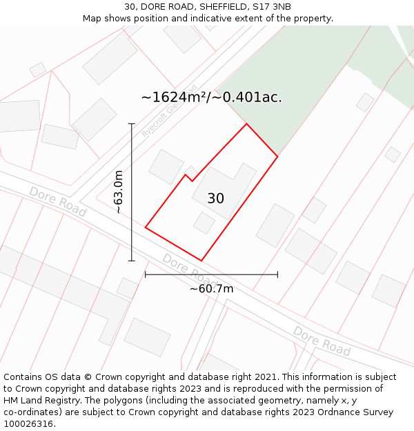 30, DORE ROAD, SHEFFIELD, S17 3NB: Plot and title map