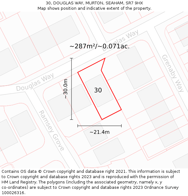 30, DOUGLAS WAY, MURTON, SEAHAM, SR7 9HX: Plot and title map