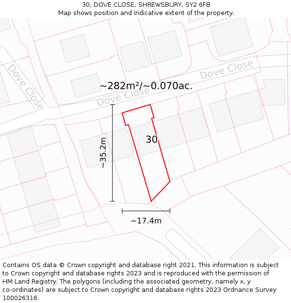 30, DOVE CLOSE, SHREWSBURY, SY2 6FB: Plot and title map