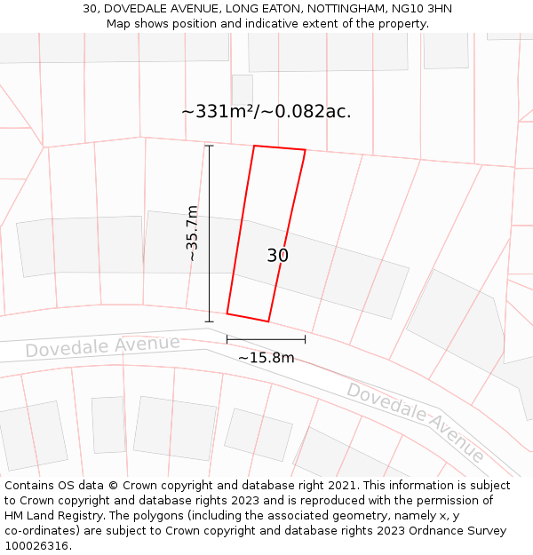 30, DOVEDALE AVENUE, LONG EATON, NOTTINGHAM, NG10 3HN: Plot and title map