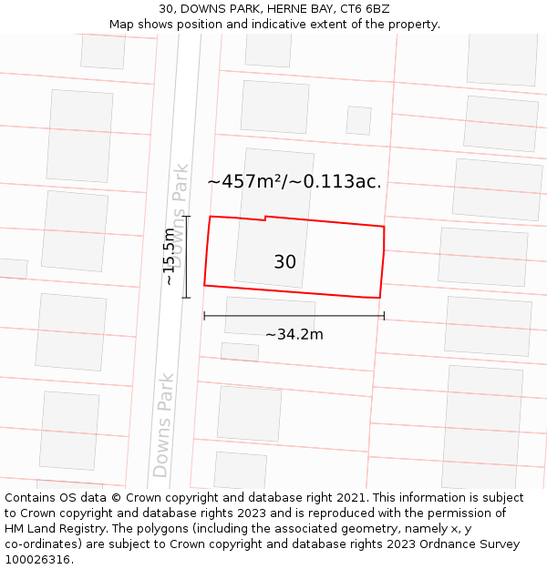 30, DOWNS PARK, HERNE BAY, CT6 6BZ: Plot and title map