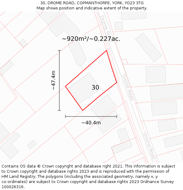 30, DROME ROAD, COPMANTHORPE, YORK, YO23 3TG: Plot and title map