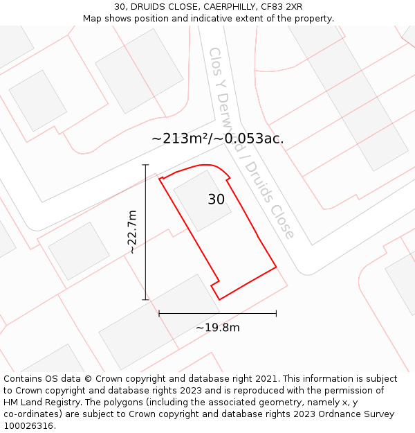 30, DRUIDS CLOSE, CAERPHILLY, CF83 2XR: Plot and title map