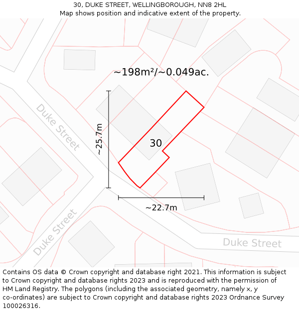 30, DUKE STREET, WELLINGBOROUGH, NN8 2HL: Plot and title map