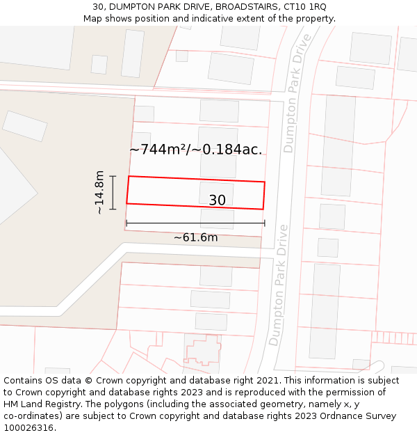 30, DUMPTON PARK DRIVE, BROADSTAIRS, CT10 1RQ: Plot and title map