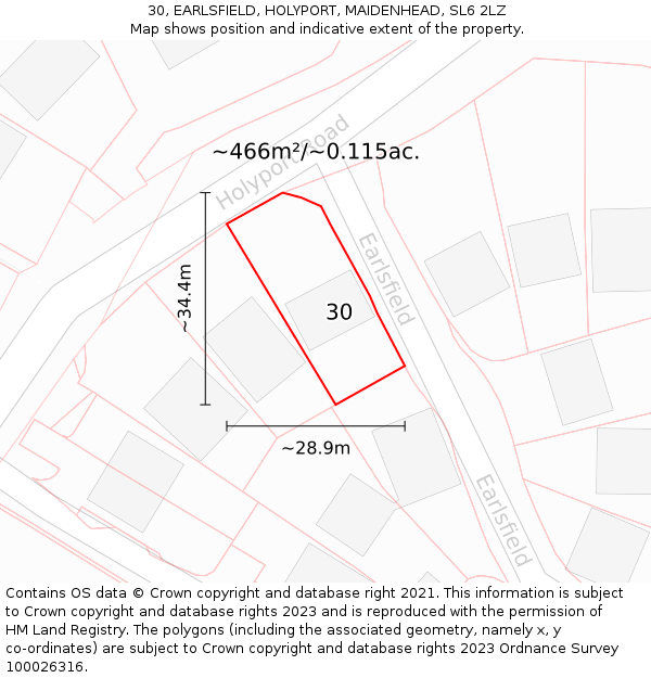 30, EARLSFIELD, HOLYPORT, MAIDENHEAD, SL6 2LZ: Plot and title map