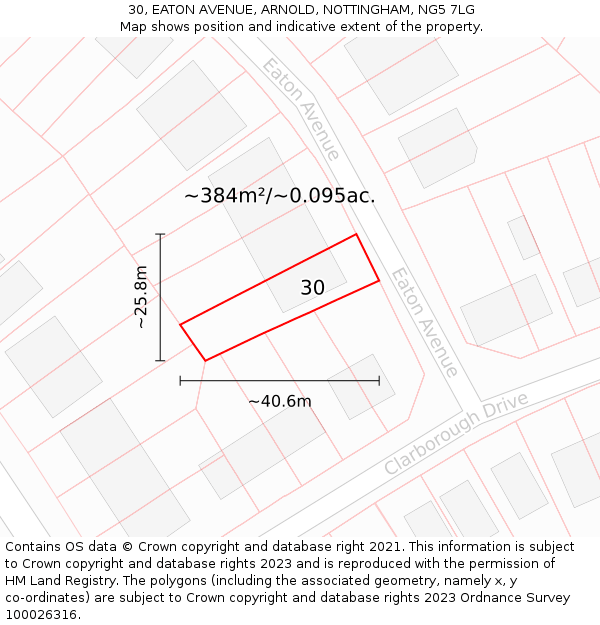 30, EATON AVENUE, ARNOLD, NOTTINGHAM, NG5 7LG: Plot and title map