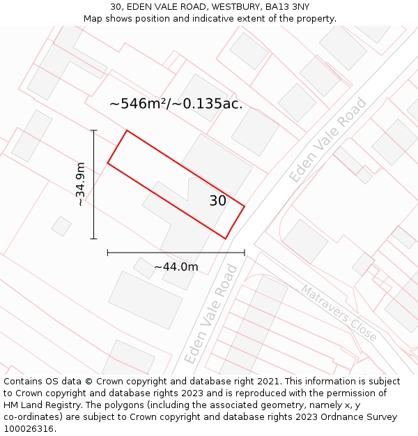 30, EDEN VALE ROAD, WESTBURY, BA13 3NY: Plot and title map