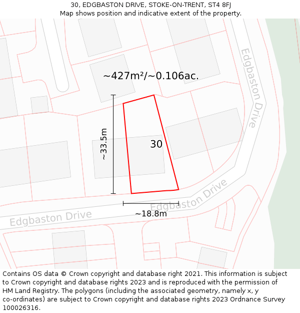 30, EDGBASTON DRIVE, STOKE-ON-TRENT, ST4 8FJ: Plot and title map