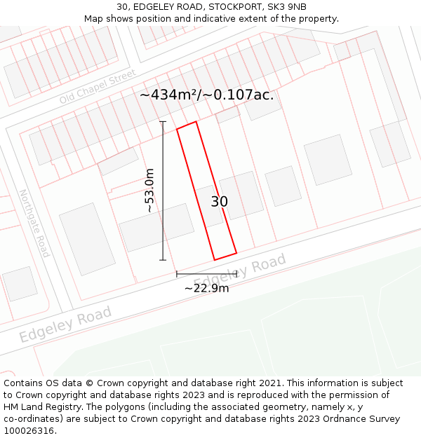 30, EDGELEY ROAD, STOCKPORT, SK3 9NB: Plot and title map