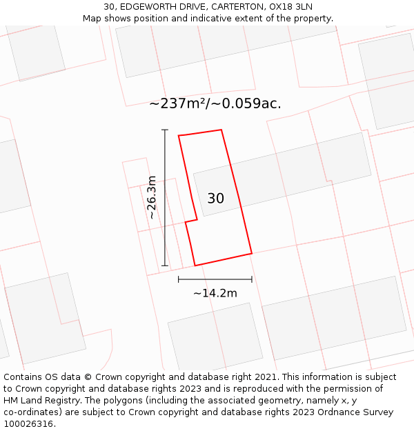 30, EDGEWORTH DRIVE, CARTERTON, OX18 3LN: Plot and title map