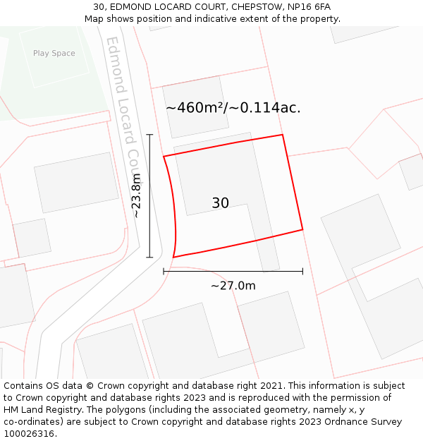 30, EDMOND LOCARD COURT, CHEPSTOW, NP16 6FA: Plot and title map