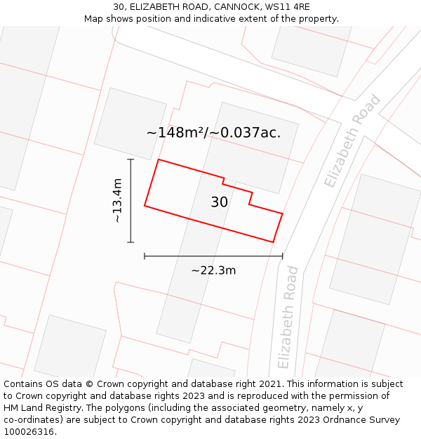 30, ELIZABETH ROAD, CANNOCK, WS11 4RE: Plot and title map