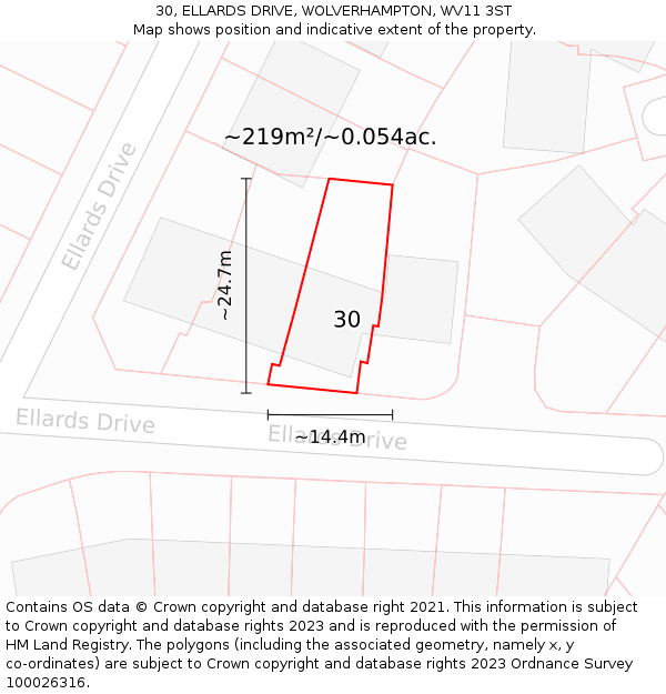 30, ELLARDS DRIVE, WOLVERHAMPTON, WV11 3ST: Plot and title map