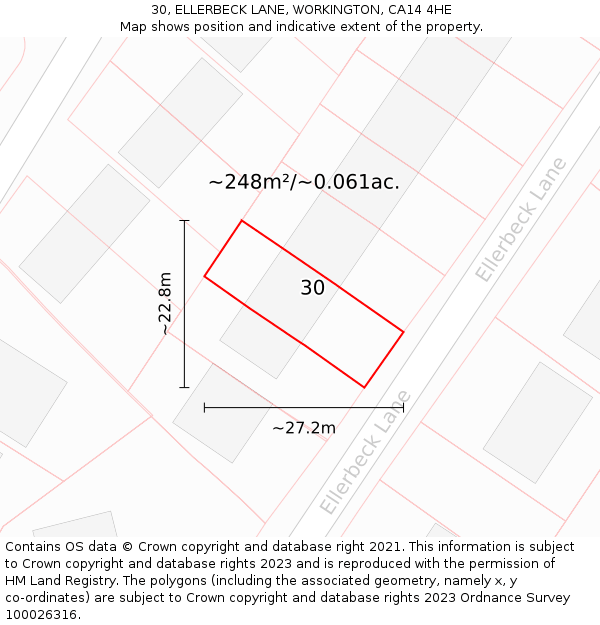 30, ELLERBECK LANE, WORKINGTON, CA14 4HE: Plot and title map