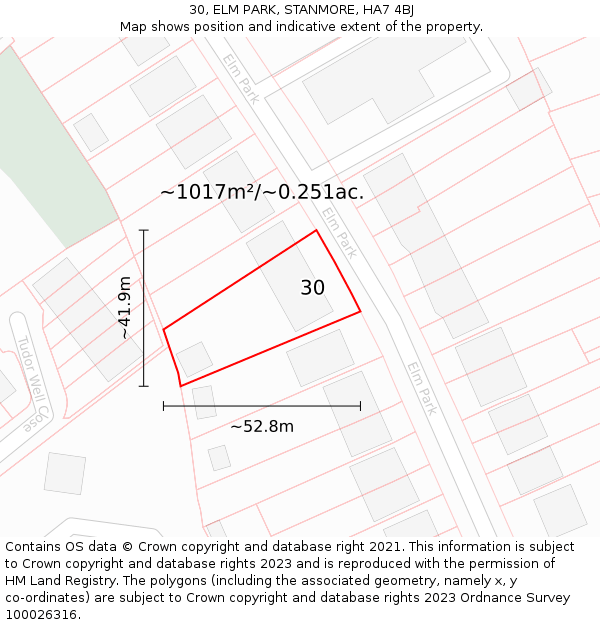 30, ELM PARK, STANMORE, HA7 4BJ: Plot and title map